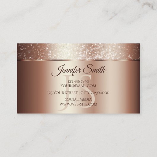 Luxueuze Roos Gold Sparkle Glitter en Initialen Visitekaartje (Achterkant)