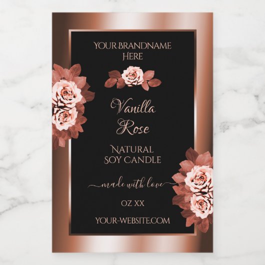Luxueuze Rosegold- en Black-productlabels, Rozen Voedselcontainer Etiket (Enkel label)