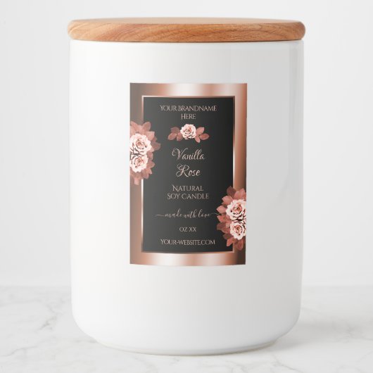Luxueuze Rosegold- en Black-productlabels, Rozen Voedselcontainer Etiket (Voorkant)