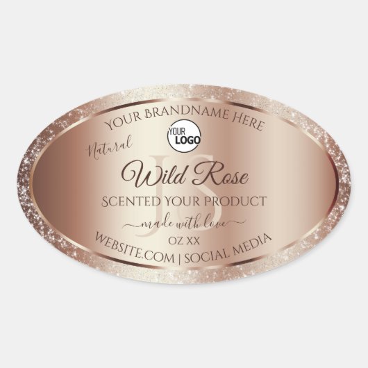 Luxueuze Rosegold Glitter-productlabels voegen Log Ovale Sticker (Voorkant)