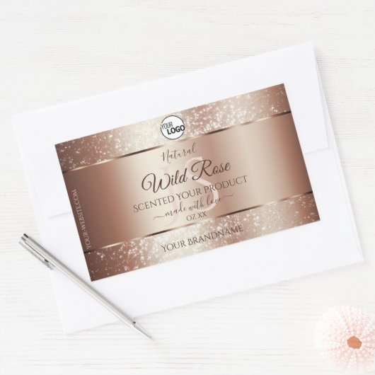 Luxueuze Rosegold Glitter-productlabels voegen Log Rechthoekige Sticker (Envelop)