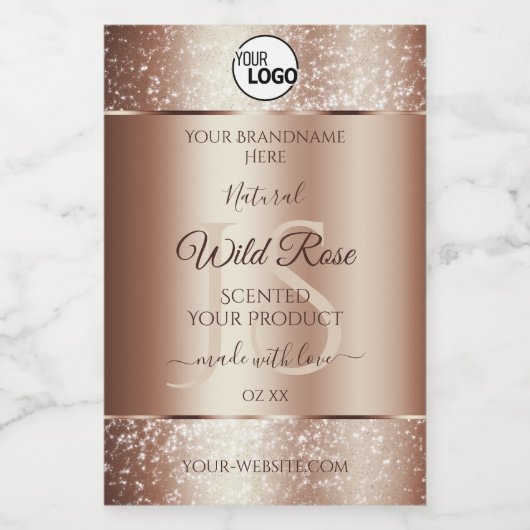 Luxueuze Rosegold Glitter-productlabels voegen Log Voedselcontainer Etiket (Enkel label)