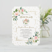 Luxueuze Roze Bloemige Gouden Glitter Bruiloft Fee Kaart (Staand voorkant)