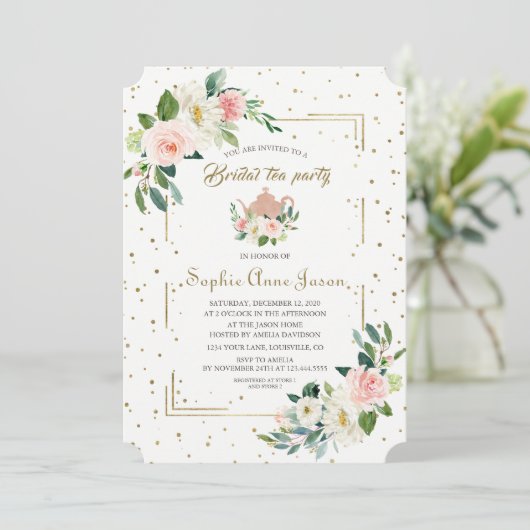 Luxueuze Roze Bloemige Gouden Glitter Bruiloft Fee Kaart (Staand voorkant)