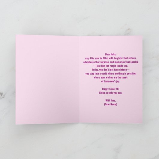 Luxueuze roze diamant bezaaid nummer Sweet 16 Kaart (Binnen)