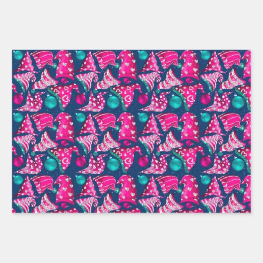 Luxueuze roze faux glitter gnomen petten Kerstmis Inpakpapier Vel (Voorkant 3)