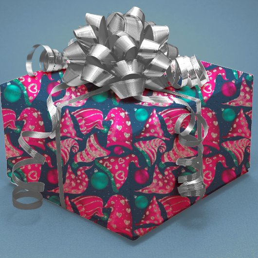 Luxueuze roze faux glitter gnomen petten Kerstmis Inpakpapier Vel