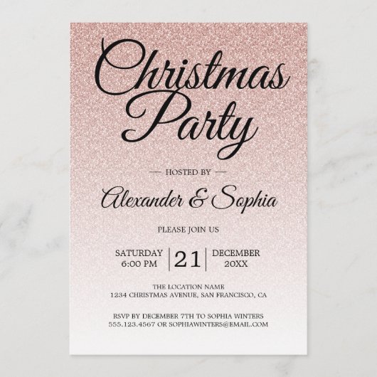 Luxueuze roze Glitter Ombre kerstparty Kaart (Voorkant)