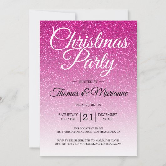 Luxueuze roze Glitter Ombre kerstparty Kaart (Voorkant)