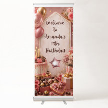 Luxueuze Roze Gouden Verjaardag Uitrolbare Banner