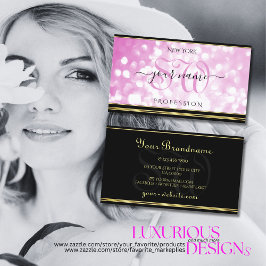 Luxueuze roze Initialen met zwarte gouden rand Visitekaartje