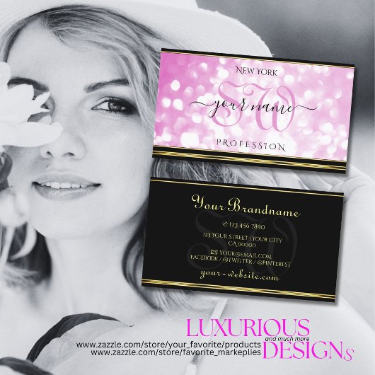 Luxueuze roze Initialen met zwarte gouden rand Visitekaartje