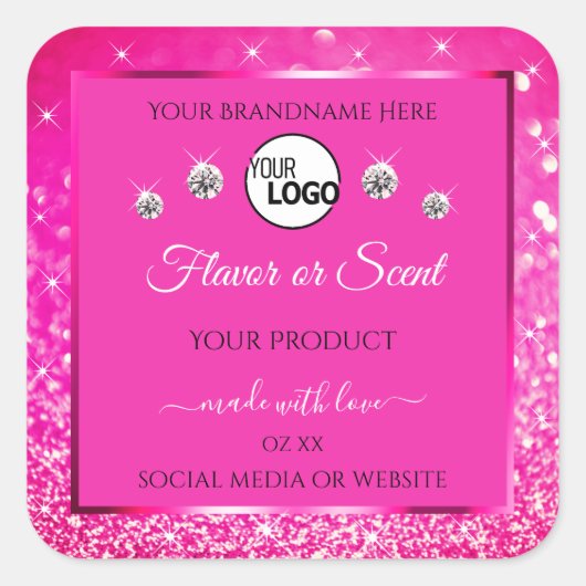 Luxueuze roze Logo diamanten met productlabel voor Vierkante Sticker (Voorkant)