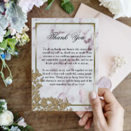 Luxueuze roze marmer en parelhout Dank je Bedankkaart