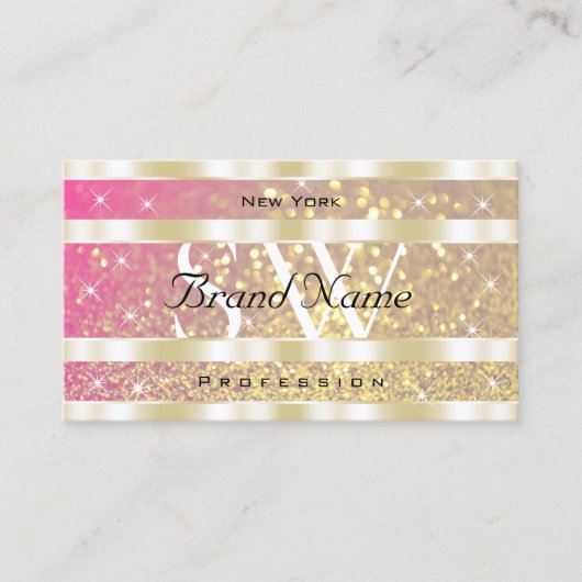 Luxueuze roze Paarse goudsterren Initialen Visitekaartje (Voorkant)