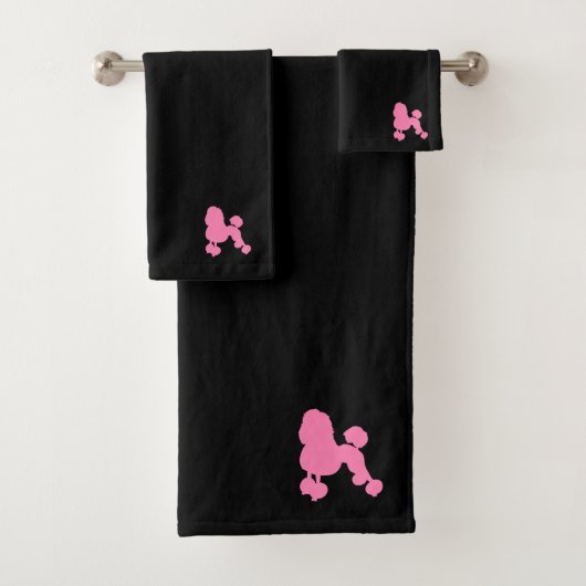 LUXUEUZE ROZE POEDEL HOND OP ZWART pluche Bad Handdoek (Insitu)
