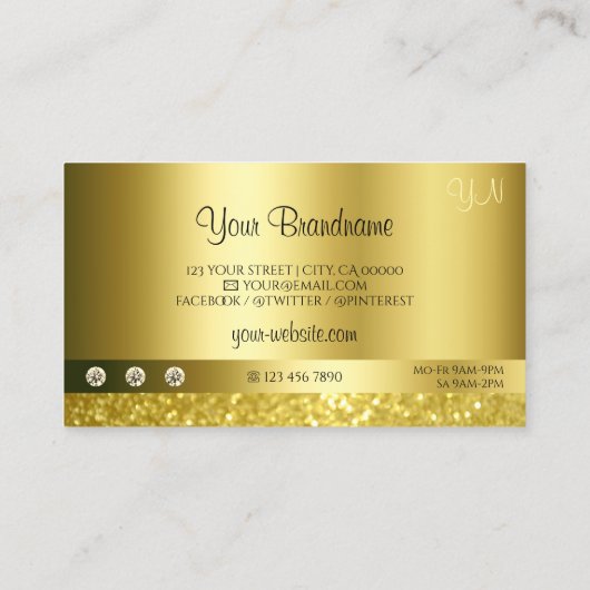 Luxueuze shimmery Glitter Monogram Luminous Gold Visitekaartje (Achterkant)