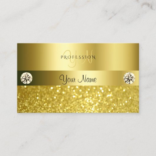 Luxueuze shimmery Glitter Monogram Luminous Gold Visitekaartje (Voorkant)