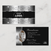 Luxueuze Silver Black  Borders Logo en foto's Visitekaartje (Voorkant / Achterkant)