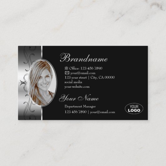 Luxueuze Silver Black  Borders Logo en foto's Visitekaartje (Achterkant)