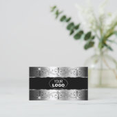 Luxueuze Silver Black Borders Logo en foto's Visitekaartje (Staand voorkant)
