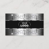Luxueuze Silver Black Borders Logo en foto's Visitekaartje (Voorkant)