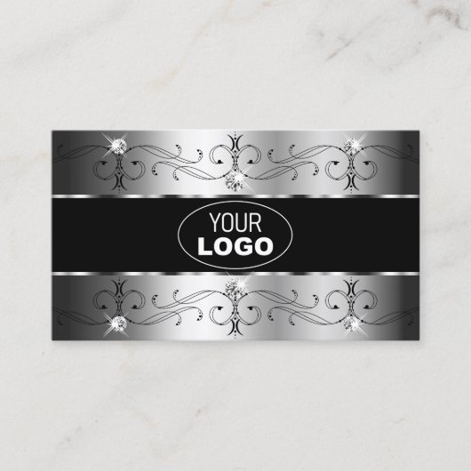 Luxueuze Silver Black Borders Logo en foto's Visitekaartje (Voorkant)