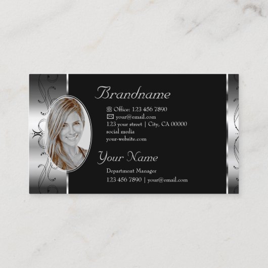 Luxueuze Silver Black grenzen met foto Visitekaartje (Achterkant)