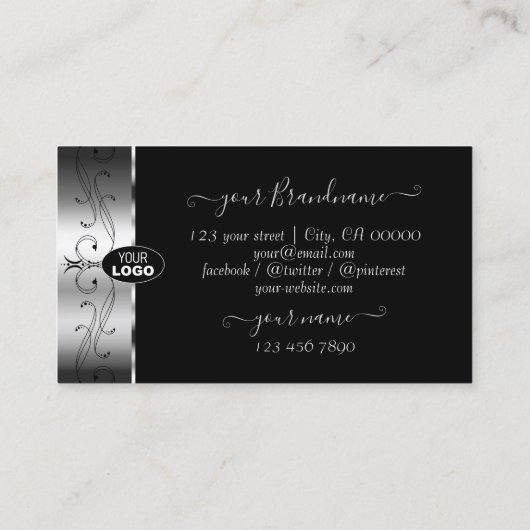 Luxueuze Silver Black  grenzen met Logo Visitekaartje (Achterkant)