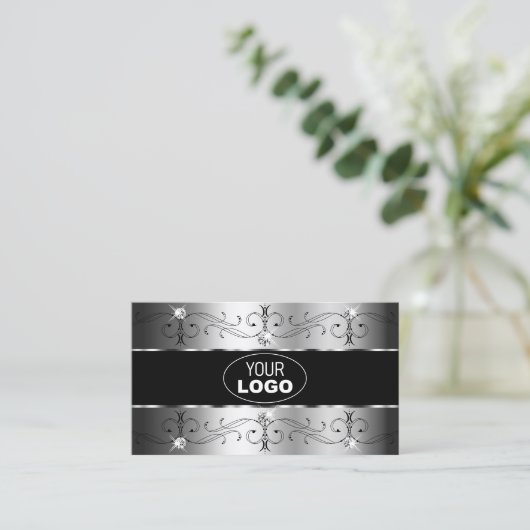 Luxueuze Silver Black  grenzen met Logo Visitekaartje (Staand voorkant)