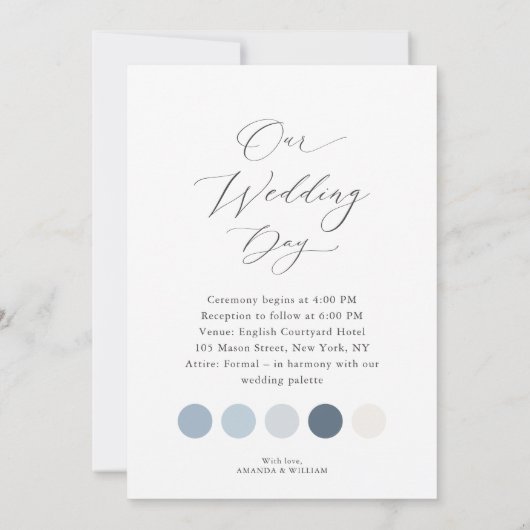 Luxueuze stoffige blauwe bruiloft met kleurenschem kaart (Achterkant)