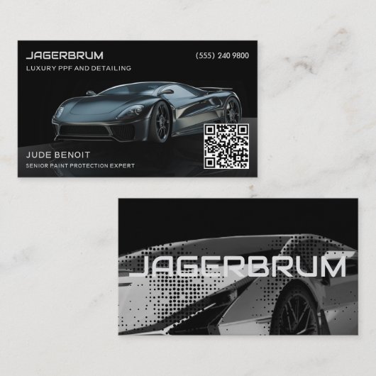 Luxueuze Supercar PPF & Auto Detailing QR Code Visitekaartje (Voorkant / Achterkant)