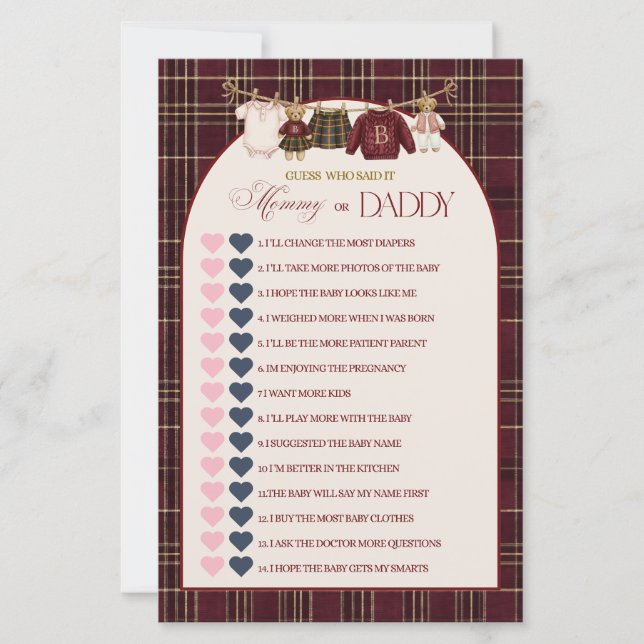 Luxueuze teddybeer babyshower meisje geruit spel (Voorkant)