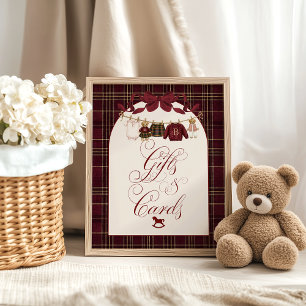 Luxueuze teddybeer babyshower meisje geruite cadea poster