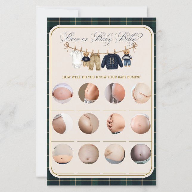 Luxueuze teddybeer geruite babyshower leuk spel (Voorkant)