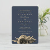 Luxueuze unieke marineblauwe gouden bruiloft kaart (Staand voorkant)