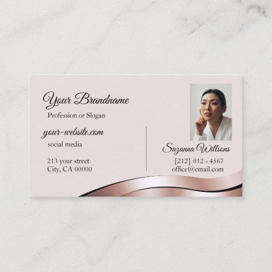 Luxueuze Waved Roos Gold Decor Initialen en foto Visitekaartje (Achterkant)