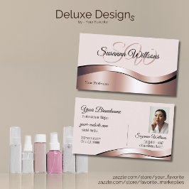 Luxueuze Waved Roos Gold Decor Initialen en foto Visitekaartje