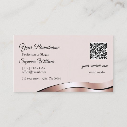 Luxueuze Waved Roos Gold Decor Initialen QR-code Visitekaartje (Achterkant)