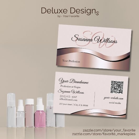 Luxueuze Waved Roos Gold Decor Initialen QR-code Visitekaartje