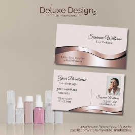 Luxueuze Waved Roos Gold Decor met Foto Deluxe Visitekaartje