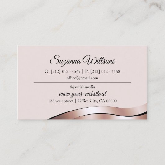 Luxueuze Waved Roos Gold Decor met Initialen Visitekaartje (Achterkant)