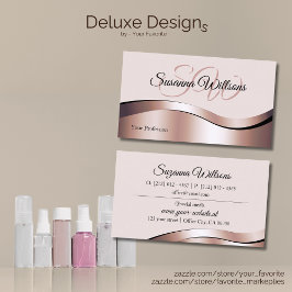 Luxueuze Waved Roos Gold Decor met Initialen Visitekaartje