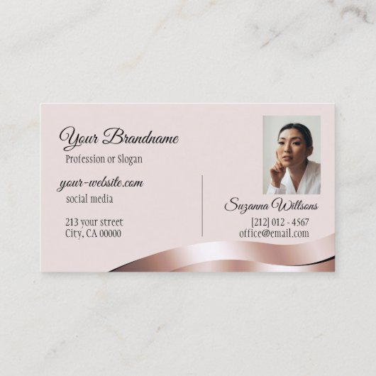 Luxueuze Waved Roos Gold Decor met Logo Foto Visitekaartje (Achterkant)