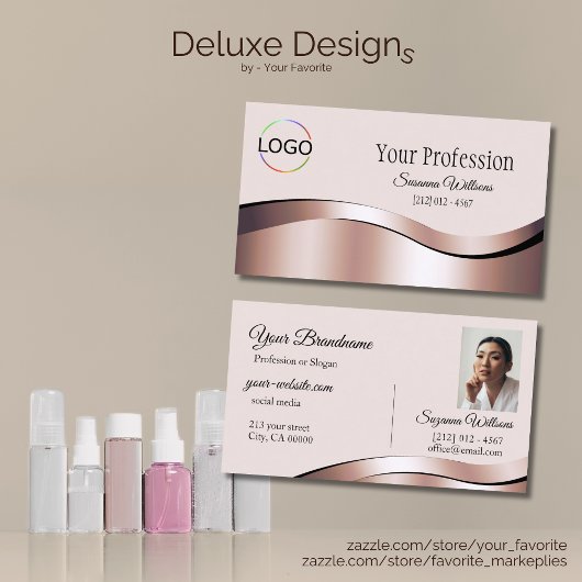 Luxueuze Waved Roos Gold Decor met Logo Foto Visitekaartje