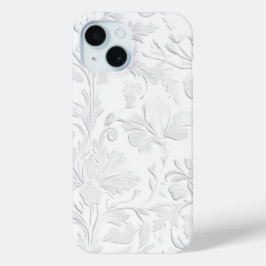 Luxueuze witte bloem in reliëf telefoonhoesje iPhone 15 case
