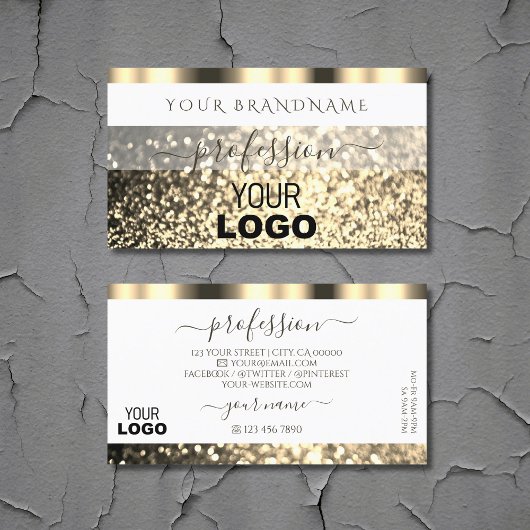 Luxueuze, witte goudhoudende glitter met Logo Visitekaartje