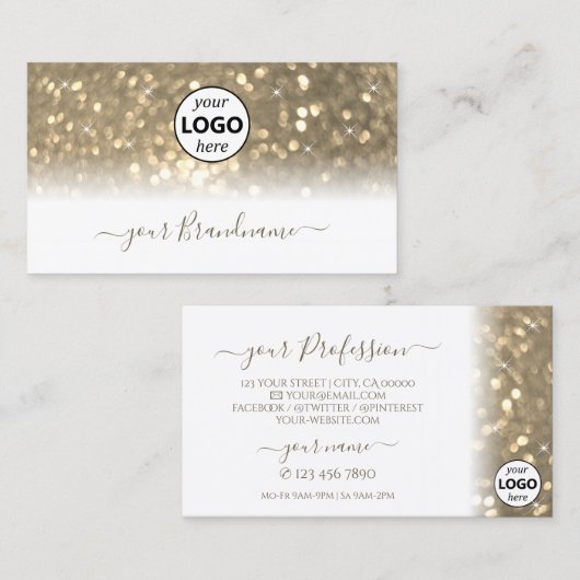 Luxueuze, witte goudhoudende glitter met Logo Visitekaartje (Voorkant / Achterkant)
