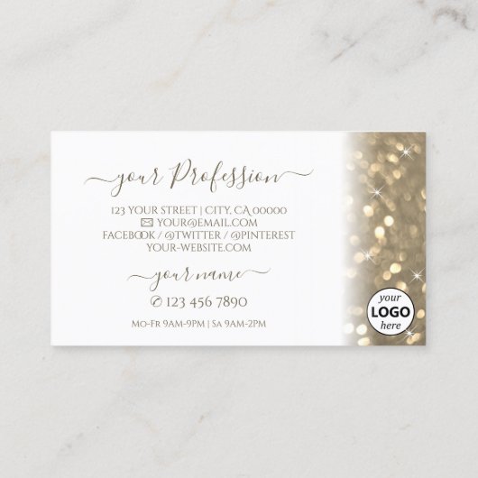 Luxueuze, witte goudhoudende glitter met Logo Visitekaartje (Achterkant)