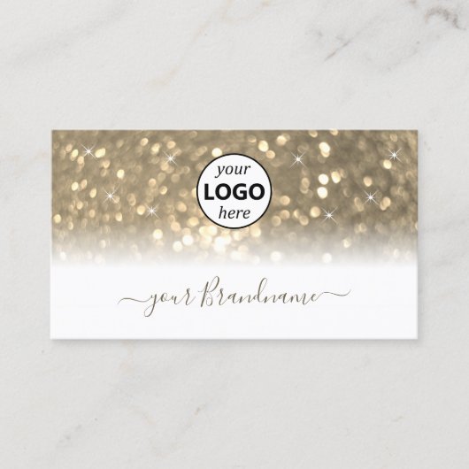 Luxueuze, witte goudhoudende glitter met Logo Visitekaartje (Voorkant)